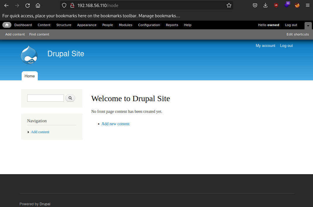 DC-1 Drupal 7 admin logged in