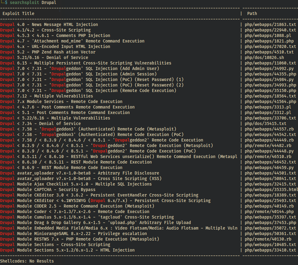DC-1 Drupal 7 searchsploit
