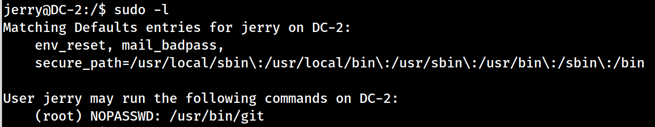 jerry - sudo -l shows git as root!