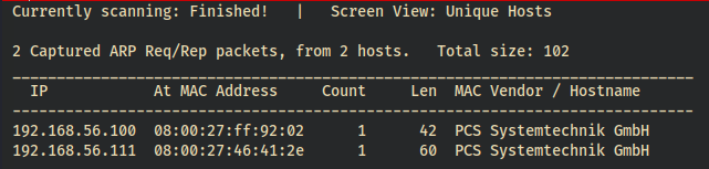 netdiscover tool - *.100 is the virtualbox DHCP server while *.111 is DC-2
