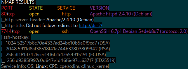 nmap results - Linux box w/ http on 80, ssh on 7744