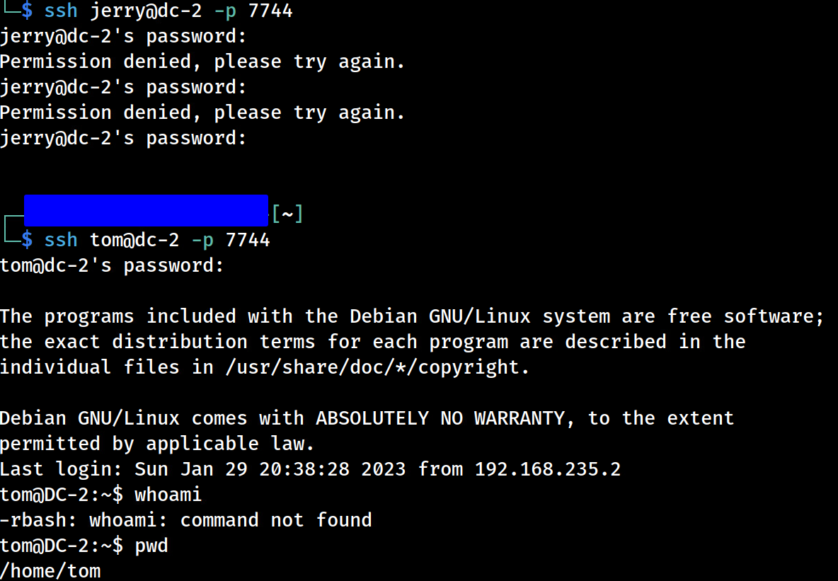 tom@dc-2 -p 7744 successful!