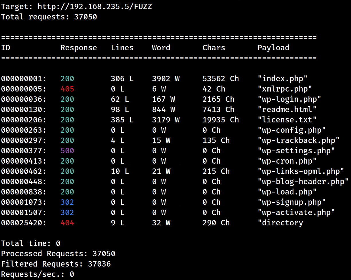 wfuzz results - files