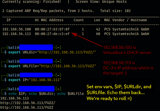 netdiscover followed by var assignment & echo