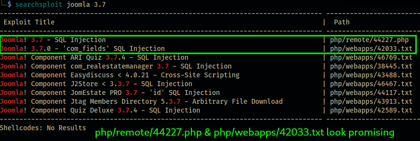 searchsploit 3.7 results